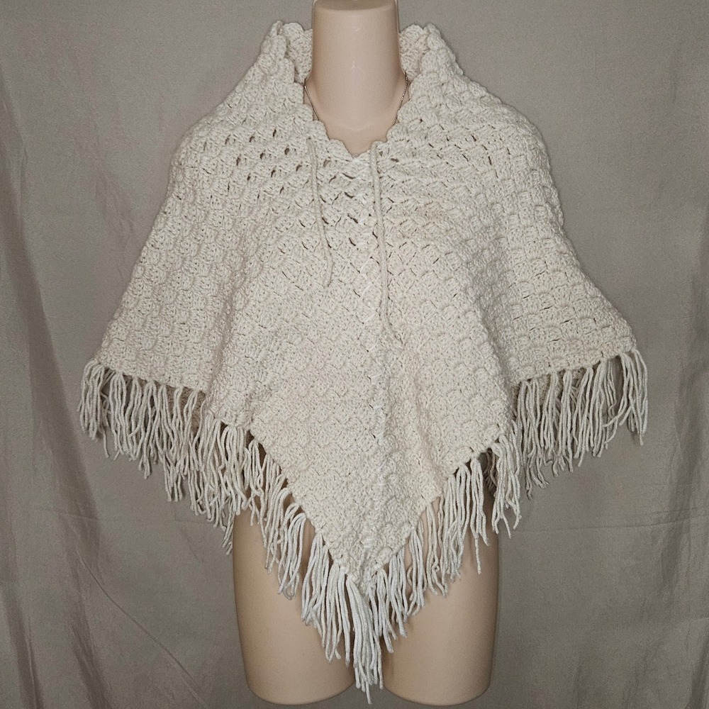 Crochet Poncho Fringe Shawl Capelet Cover Up Boho